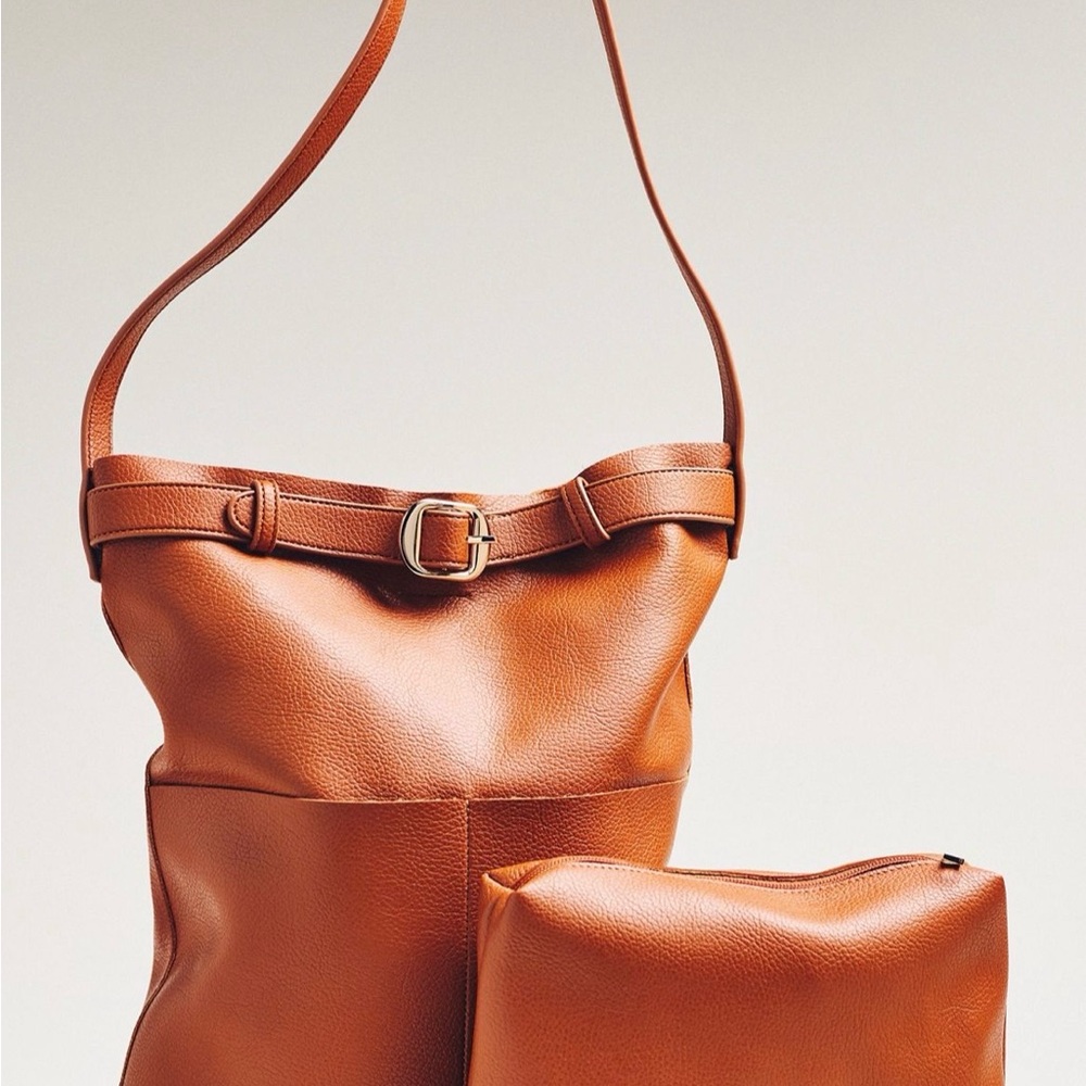 Anthropologie Classic Shoulder Bag in Cognac Brown